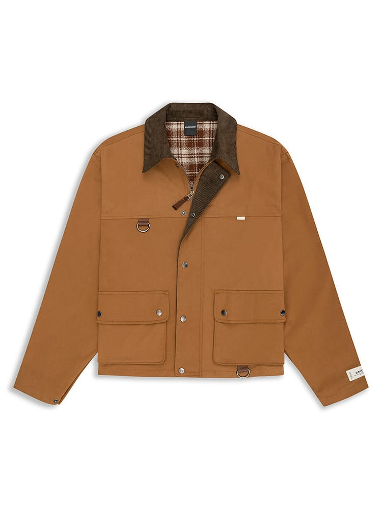 Antes y después de edición de chaqueta marrón en fondo blanco para e-commerce