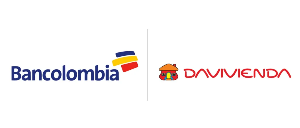 Logos Bancolombia y Davivienda diseño corporativo sector financiero Colombia