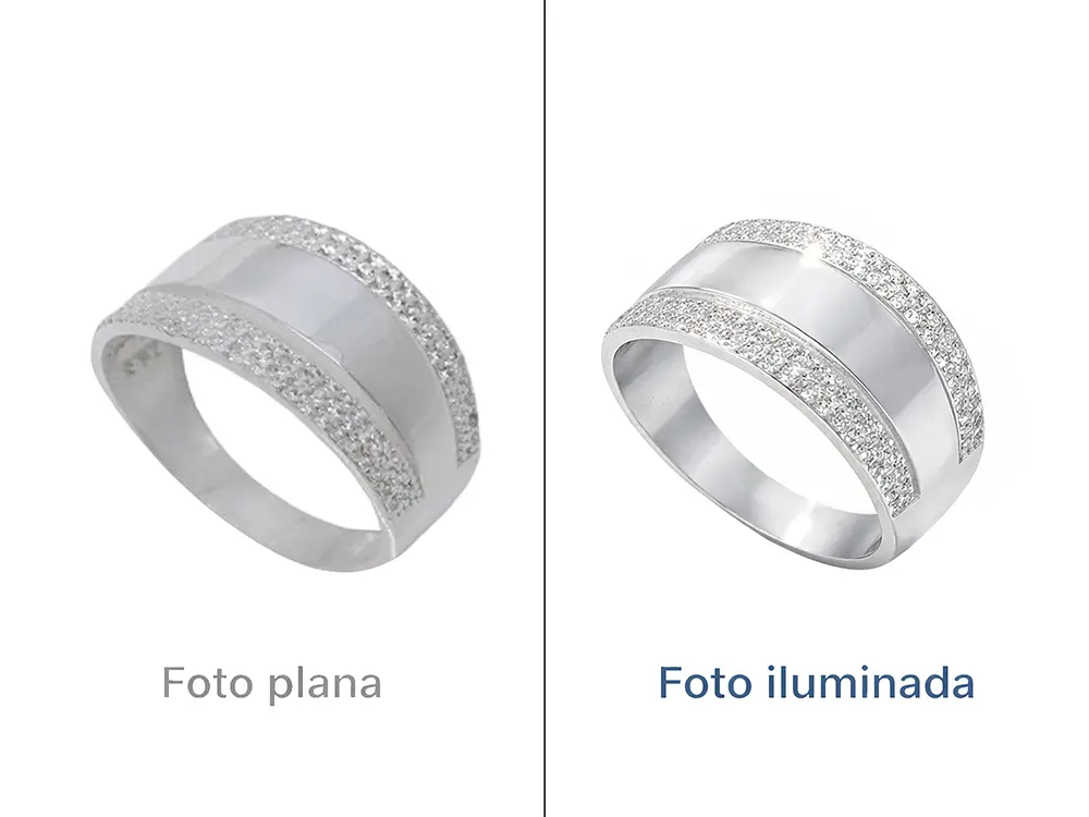 Anillo con iluminación profesional vs foto plana