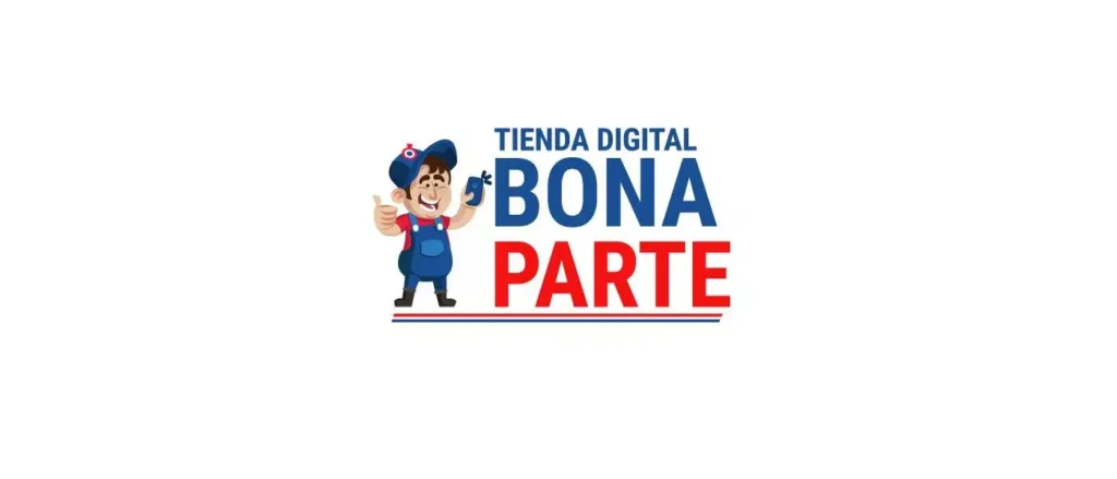 Logo Tienda Digital Bona Parte con personaje ilustrado diseño comercial