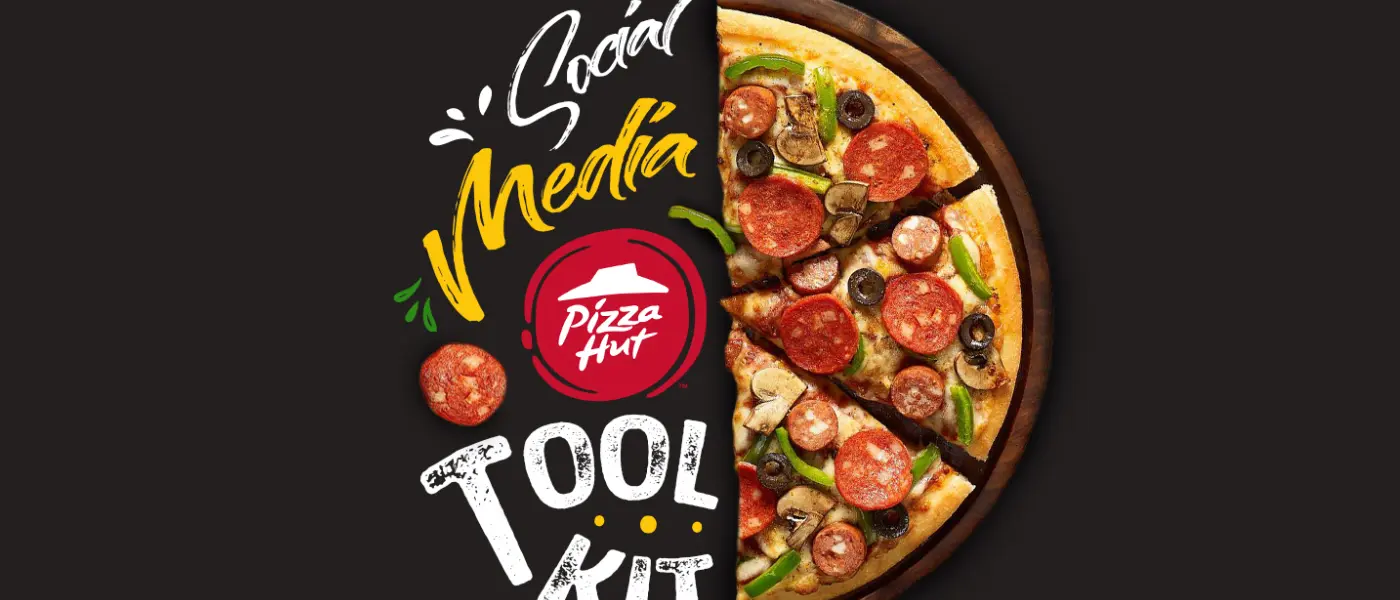 Banner publicitario Pizza Hut pizza con ingredientes promoción social media tool kit