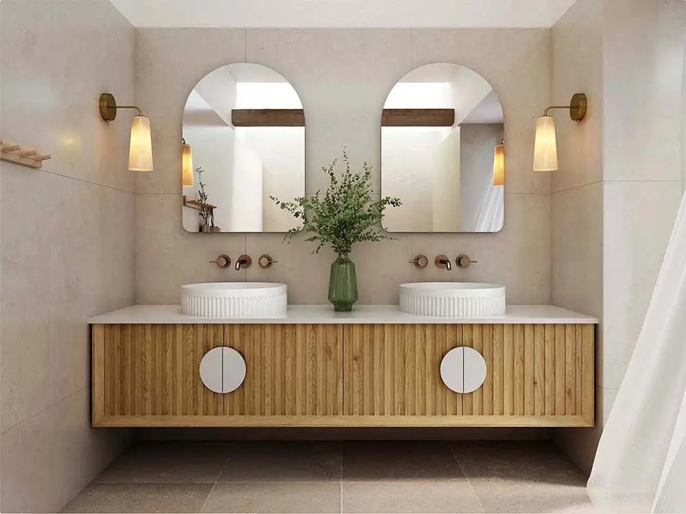 Mueble de baño con doble lavamanos fotografía de interiores