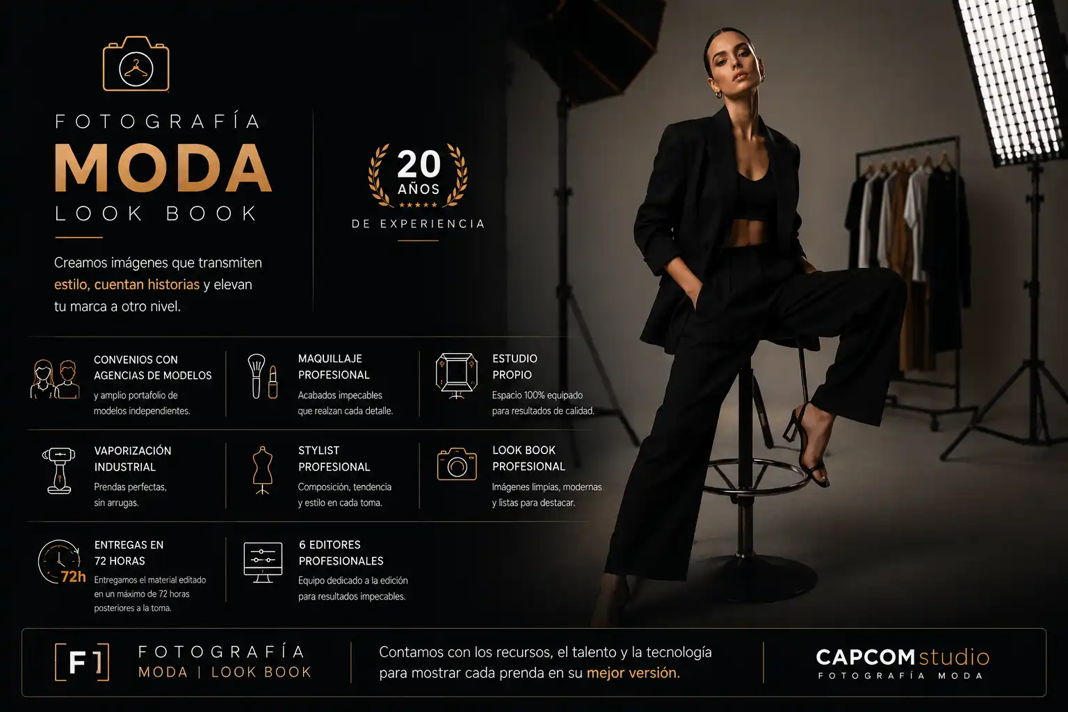 Look Book-01 Infografía de fotografía moda lookbook profesional con modelo en estudio y servicios de producción como maquillaje, stylist, estudio fotográfico, edición y fotografía editorial comercial.