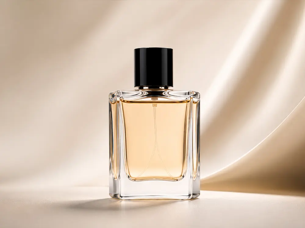 Imagen final comercial de perfume generada y optimizada con inteligencia artificial sobre fondo premium para publicidad digital y e-commerce.