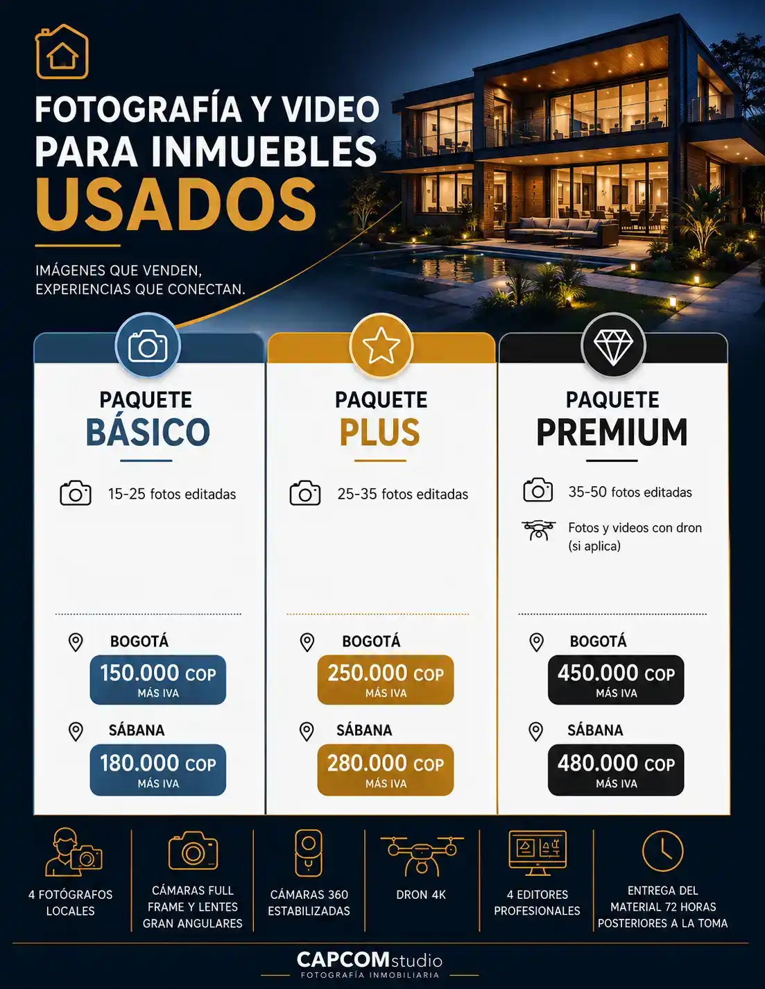 Planes de fotografía y video para inmuebles usados en Bogotá y Sabana.